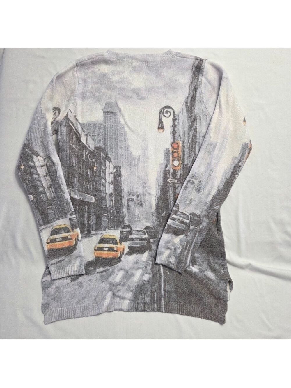Moffi New York City Graphic Sweater Taxi Print Women's Small - Picture 2 of 8